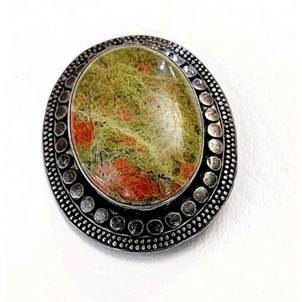 Southwest Sterling Silver Unakite Jasper Pendant / Brooch Pink Green 16g